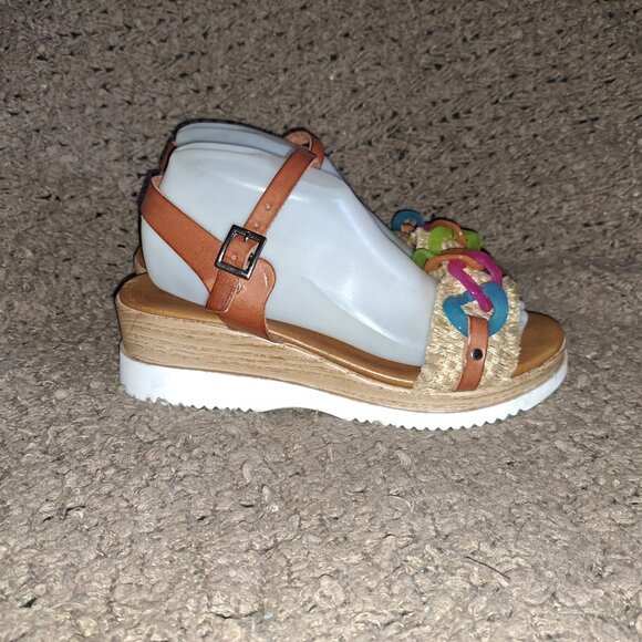 PORRONET-Leather/Raffia Wedge Sandals-Plastic Color Chain-Sz 39/8.5-Excellent - Picture 5 of 8